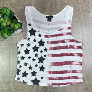 MISS CHIEVOUS Women's Stars & Stripes Rhinestone Crop Tank Top Shirt